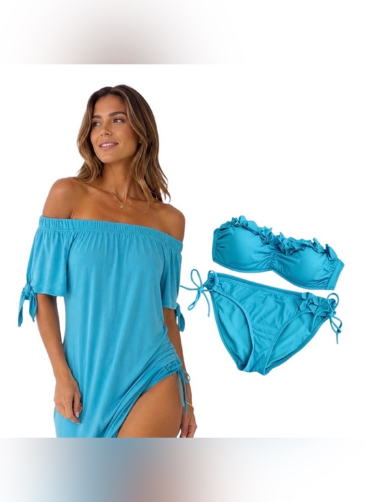 Kenneth Cole New York Other - KENNETH COLE & VENUS Aqua Ruffle Bikini & Matching Off-Shoulder Cover-Up Set